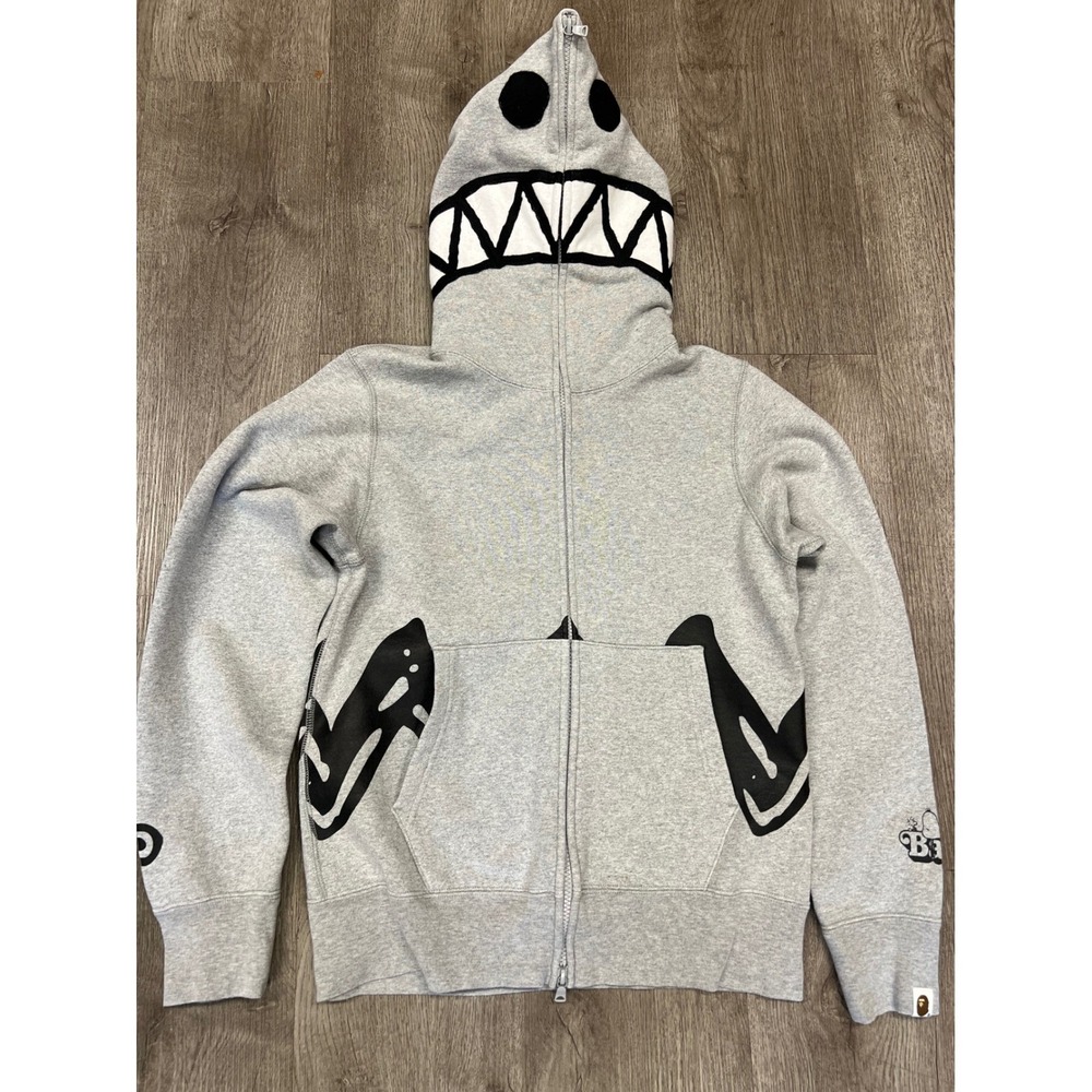 BAPE x Peanuts Snoopy Shark Full Zip Hoodie Heather Gray Mens Streetwear Rare